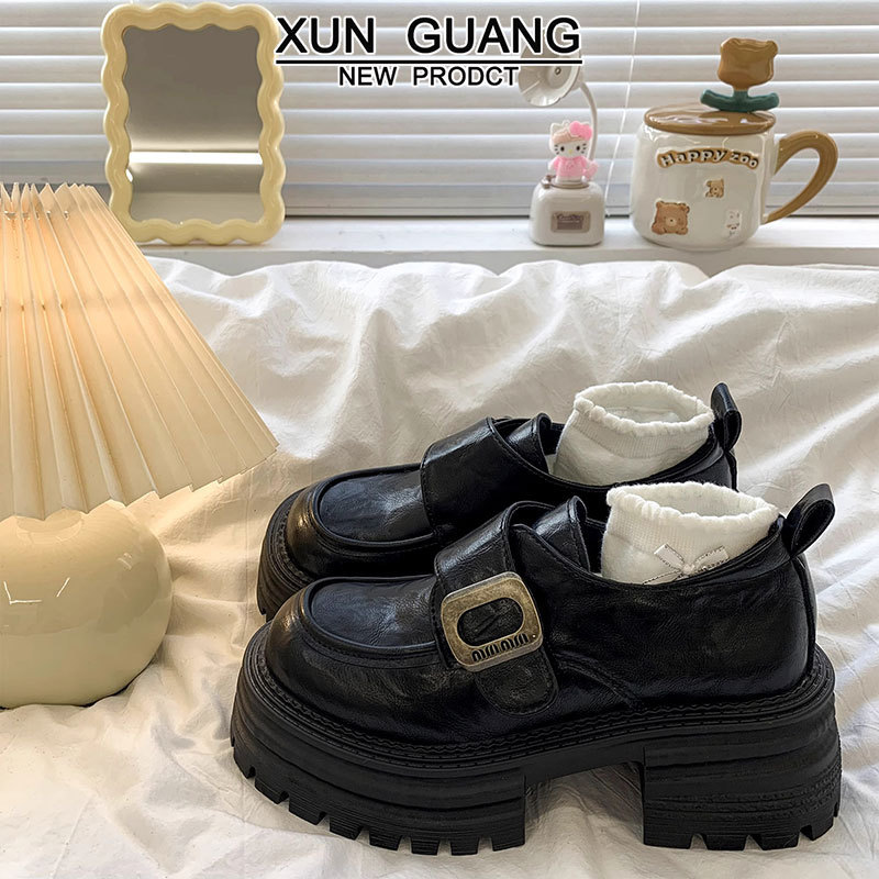 Thick Sole Thick Heel British Style Leather Shoes Women's 2025 Spring New All-match Height-increasing Women's Shoes Single-layer Shoes Genuine Leather Loafers