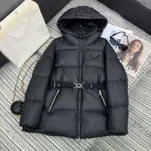 南油女2025年南油女装棉衣新款松紧腰带连帽鹅绒羽绒棉服女
