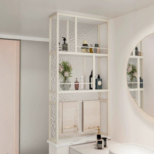 Cream Style Bathroom Sink Dry and Wet Area Screen Storage Rack Changhong Glass Water Ripple Half Wall Partition Rack