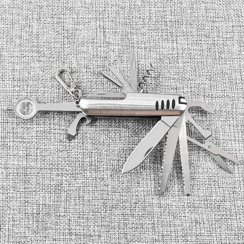 不锈钢13开多功能小刀 户外折叠工具  礼品刀 开瓶器 多用途小刀