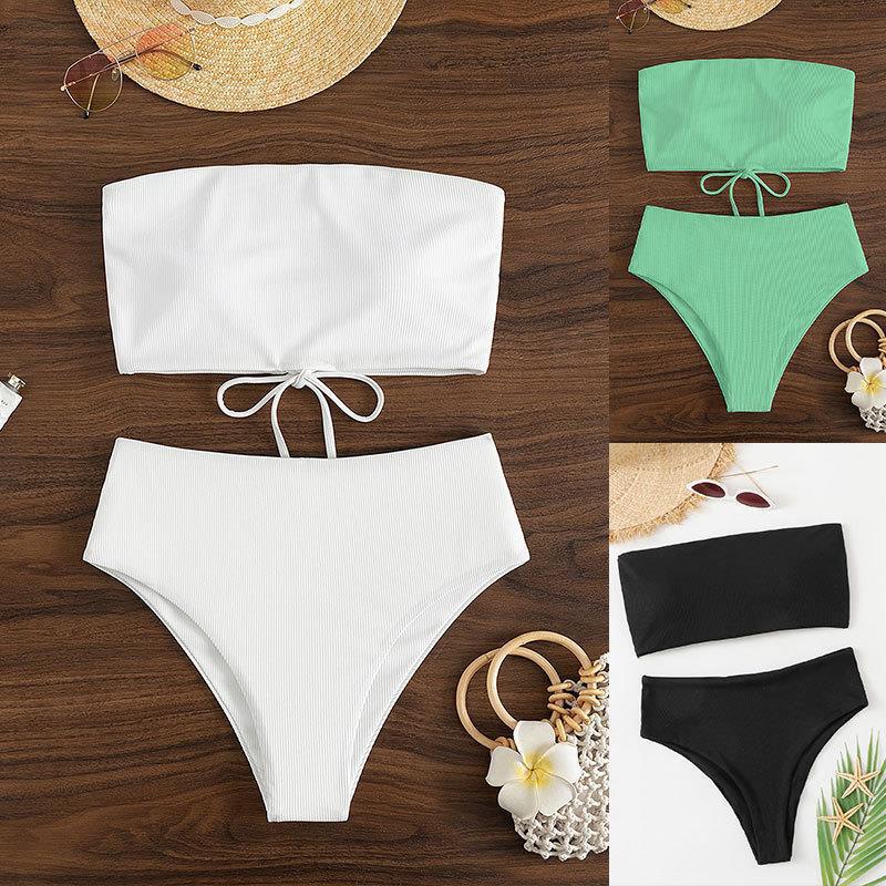 2026 New Foreign Trade Bikini Pool Party Strapless High-Waisted Tie-Up Women's Swimsuit