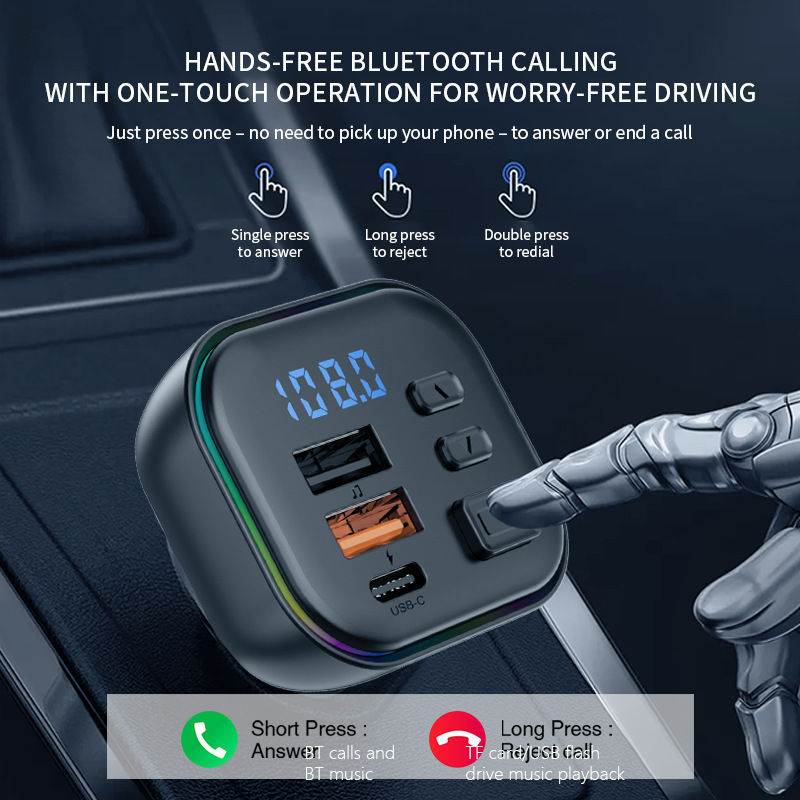 车载蓝牙MP3播放器5V3A免提通话汽车FM发射器车载手机双USB车充|undefined