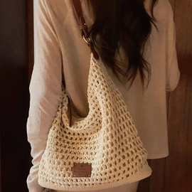 新款镂空编织包落日余韵托特包包女大容量秋冬慵懒松弛感单肩包