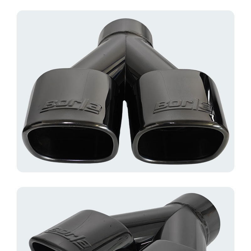 Stainless steel exhaust pipe tail tip modification universal direct exhaust bright black dual outlet tail tip car exhaust pipe decorative accessory