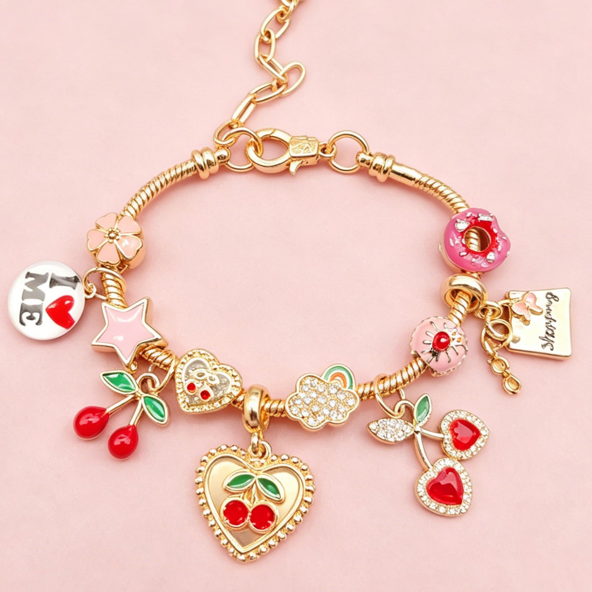 Pan brazalete DIY cuentas lindos brazaletes de cereza amor pentaca nebulosa pastel colgante joyas de moda