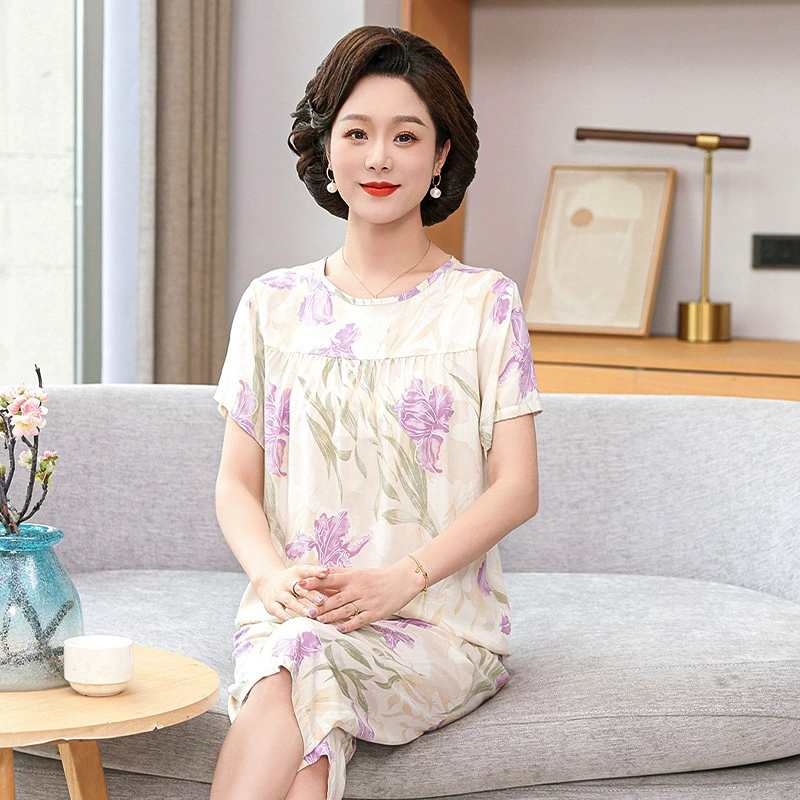 Хлопковая шелковая пижама женская цветочная летняя расклада свободные короткие рукава и укороченные брюки