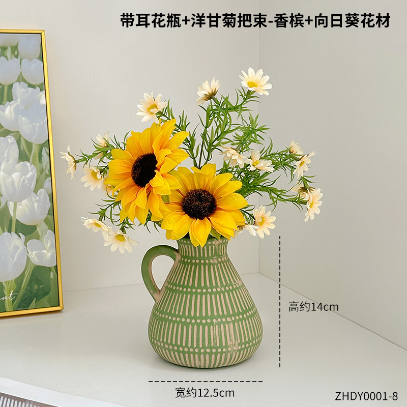 クロスボーダー北欧ボヘミアンスタイル手描きの耳付きセラミック花瓶装飾品ホームリビングルームデスクトップ装飾|undefined