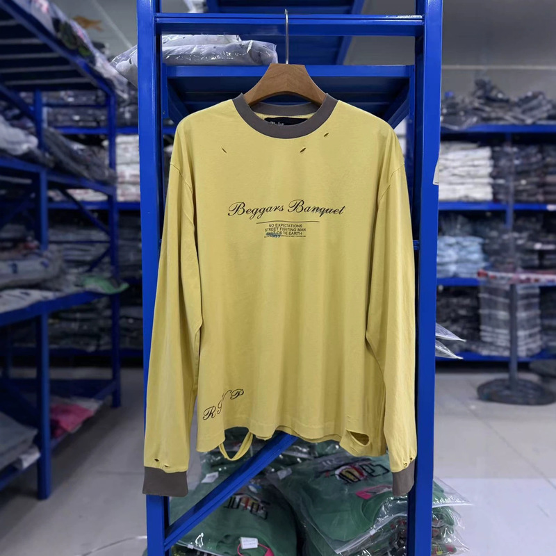 Paly Hollywood 26SS "PALY x The Rolling Stones" Collaboration Washed Distressed Color-Block Long Sleeve T-Shirt Paly Hollywood 26SS "PALY x The Rolling Stones" Collaboration Washed Distressed Color-Block Long Sleeve T-Shirt