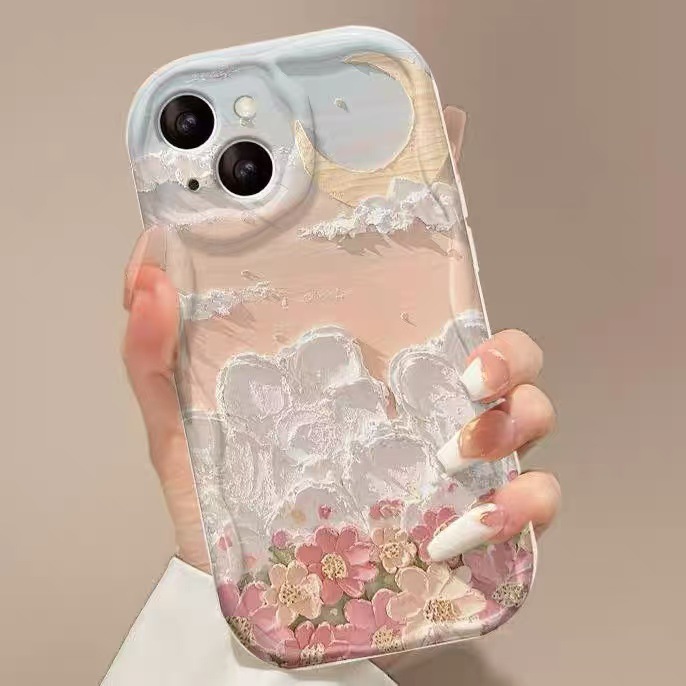 Pintura al óleo Flores en la nube Adecuado para iPhone 15promax Funda para teléfono móvil Apple 16 Anti-caída 14pro Japón y Corea 13/12