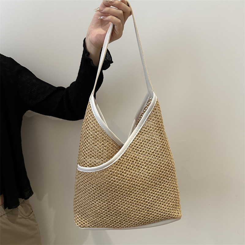 Bolsas de tejido a mano para mujeres 2024 nueva moda retro bolsas de balde de moda vacaciones bolsas de paja de moda bolsas de hombro