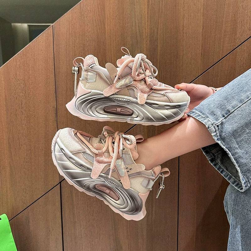 Кроссовки для роста, спортивные, корейская мода весна-лето 2025, дышащие, новые, на толстой подошве, сетчатые, повседневные, в стиле "dad shoes"