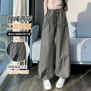 美式工装裤女春夏季薄款新款梨形身材宽松休闲抽绳阔腿运动裤2699