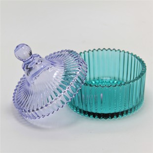 Wholesale Colorful Ribbed Glass Candy Storage Container Jar with Lid Two Tone Lids