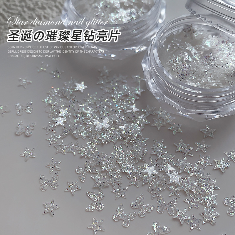 Nail art jewelry Christmas snowflake white sugar star diamond sequins 2025 new butterfly star nail sequins jewelry Nail art jewelry Christmas snowflake white sugar star diamond sequins 2025 new butterfly star nail sequins jewelry