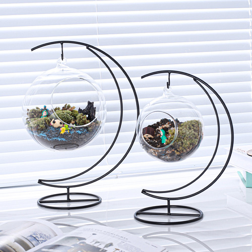 Moon-shaped micro-landscape glass bottle iron bracket, hanging bottle hook iron bracket, iron bracket cradle doll hanger