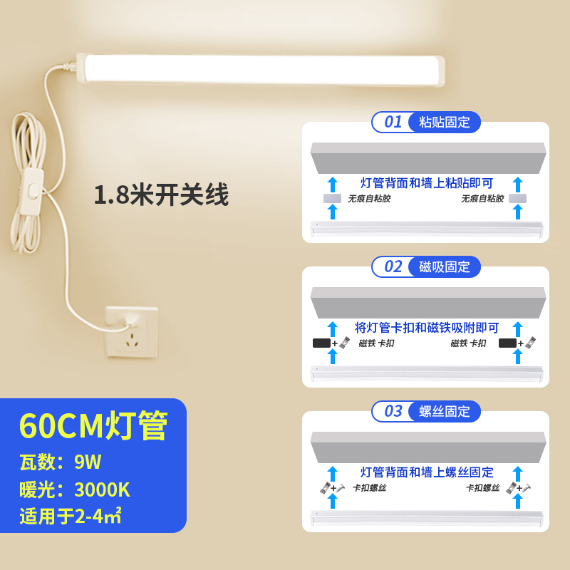 穴あけ不要のダイレクトプラグインLEDストリップライト、スイッチプラグ付き、蛍光管、USB寮ライト、寝室用の超高輝度でクール|undefined