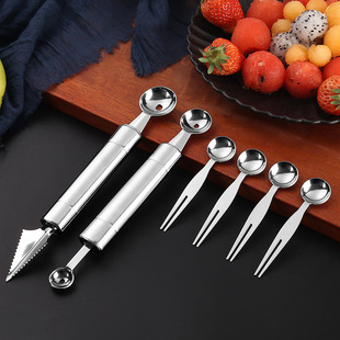 Fruit Carving Knife Ball Digger Set Kitchen Hotel Fruit Platter Watermelon Ball Scoop Stainless Steel Wholesale