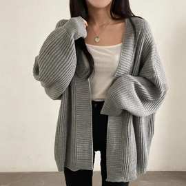加工定制韩版宽松休闲慵懒风百搭毛衣女秋冬简约开衫元宝针织外套