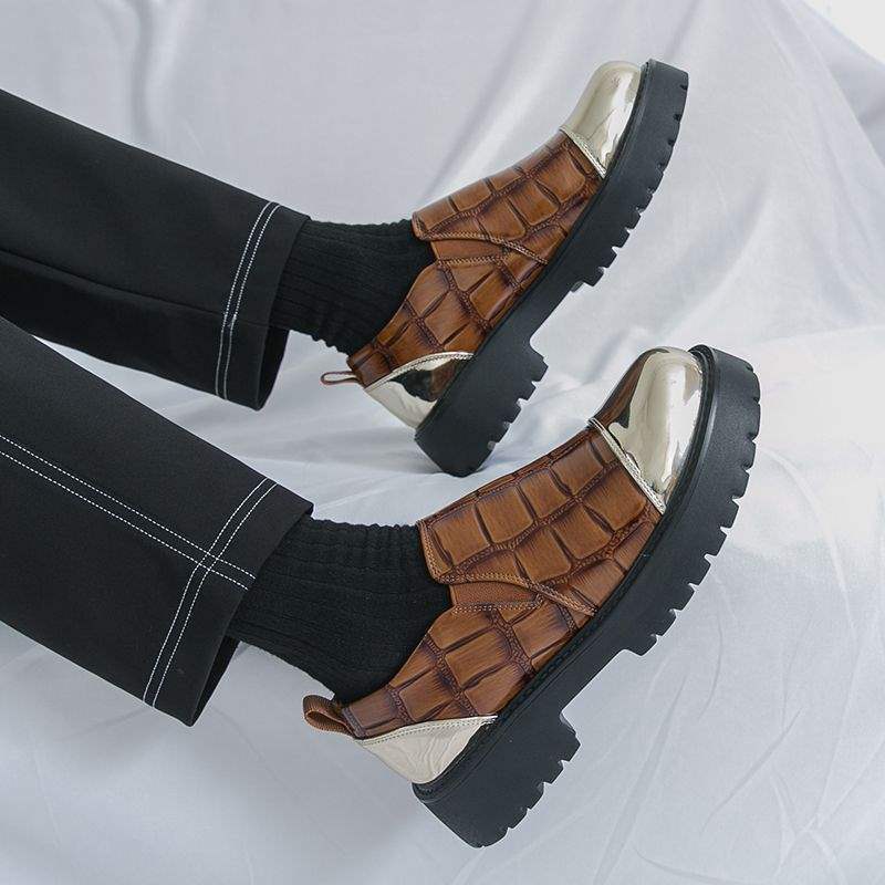 Chaussures de costume habillées en cuir ShoeVault pour homme, semelle épaisse rehaussante, motif crocodile, style Derby, idéales pour les affaires ou les mariages._voghion.com