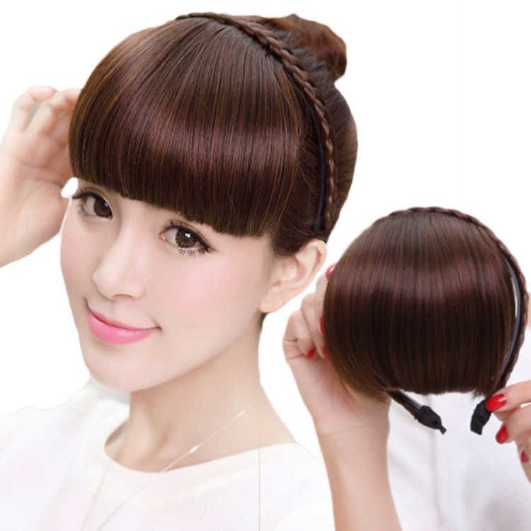 Hairband with Bangs for Middle-Aged and Elderly Women, Wig to Cover Gray Hair, Increase Hair Volume, Rhinestone Hairband, Straight Bangs, Seamless Wig Piece