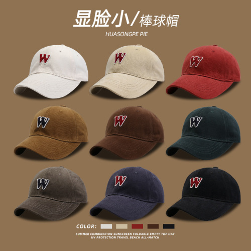  Fashion Korean Style Baseball Cap for Women Personality Letter W Couple Student Trend Brand Cotton Face-Smaller Flat Cap for Men