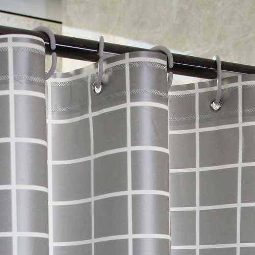 Manufacturer waterproof shower curtain gray bottom plaid PEVA shower curtain public bathroom dormitory toilet partition curtain with hook