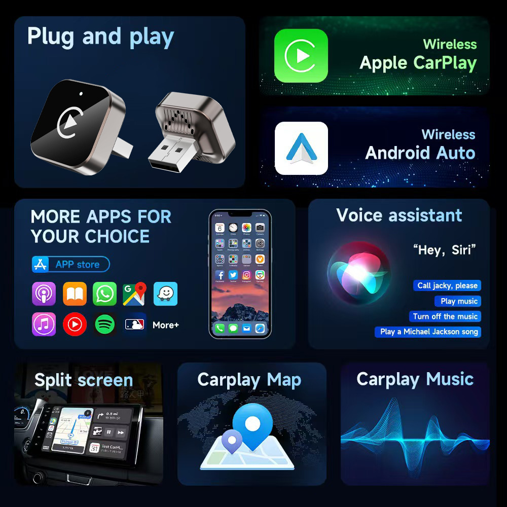 Cross-Border Popular Wireless Carplay Box Android Auto Car Interconnection Projection Screen Two-In-One Adapter Module