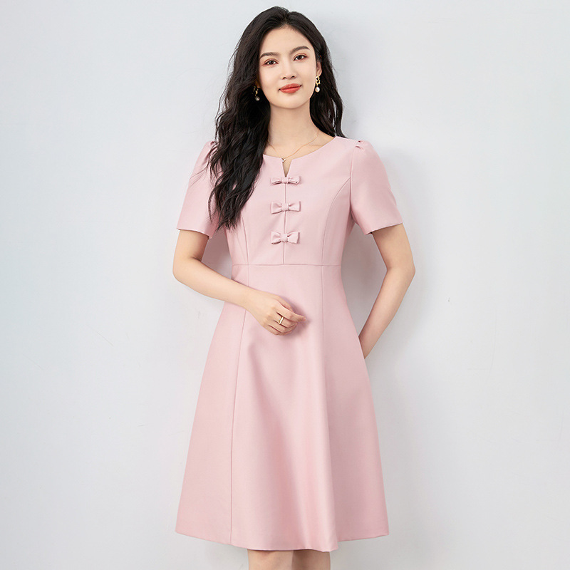 Đầm suông nữ midi tay ngắn họa tiết hoa nhí — 2419503 - Hồng chi tiết 2