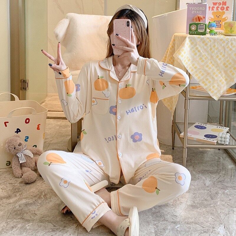 Fábrica directa primavera / otoño / verano meses pijamas embarazadas cardigans de manga larga con la solapa de dibujos animados ropa de alimentación set