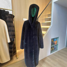 欧美热销仿水貂女士长款外套连帽环保皮草名媛优雅加厚保暖冬季大