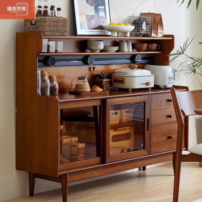 Scandinavian Solid Wood Sideboard Home Living Room Multi-Functional Tea Cabinet Retro Storage Cupboard Kitchen