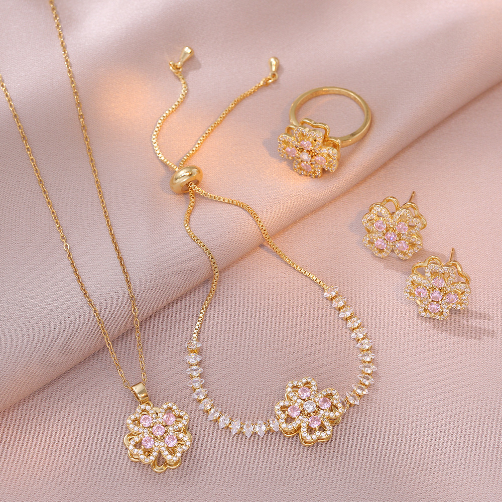 10g Weight Jewelry Set Classification 1 Set Quantity Holiday, Daily Occasion Titanium Steel, Copper Material Flower Pattern Women's Gender Elegant Style Titanium Steel Copper Elegant Flower Jewelry Set 3