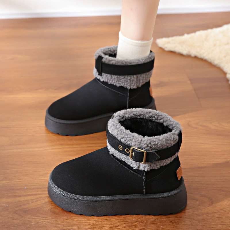 Fleece winter keep warm low boots platform, Korean style, plus size
