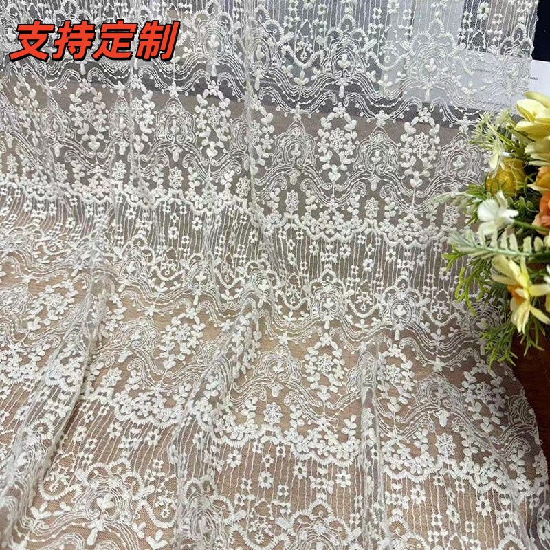 窗帘布蕾丝刺绣桌布 连衣裙衬衫棉线刺绣面料花边 水溶网纱刺面料