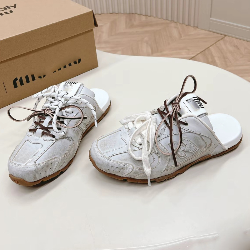 Pure Original Nb530Xmiu Baotou Slippers Women's Leather Flats Slip-On Flats Retro Old Money Style Xiaohongshu Trendy Shoes