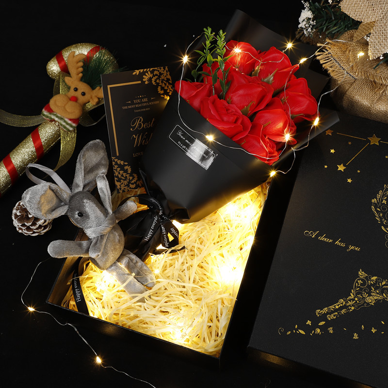 Acción de Gracias de Navidad de chocolate creativo Rosa jabón ramo caja de regalo para hombre novia esposa novias regalo de vacaciones