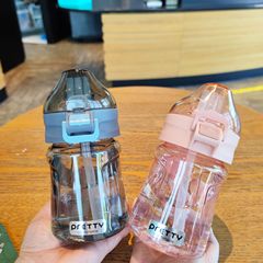 Korean-style Fashionable Mini Plastic Space Cup with Silicone Convenient Handle – Cute, Short & Stout Water Bottle with Duck-Bill Sipper for Students