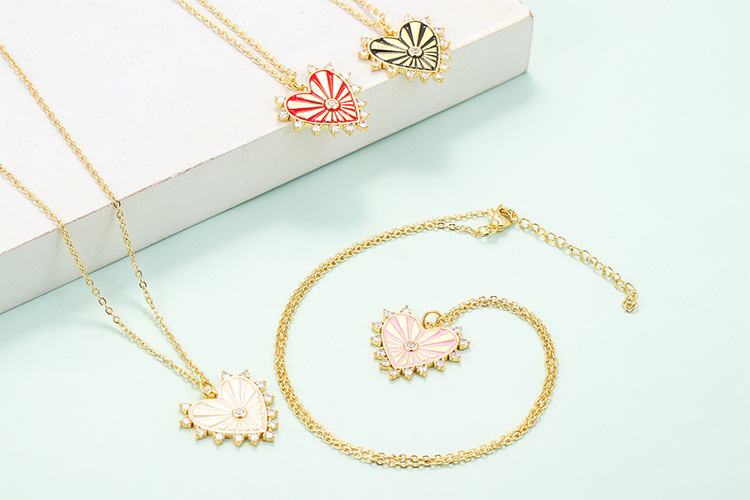 Unisex Gender Plating Design Wholesale Jewelry Heart-shaped Stripe Color Matching Pendant Copper Inlaid Zircon Necklace Nihaojewelry