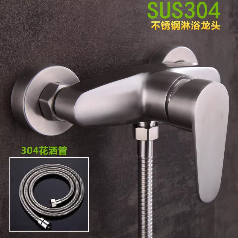 Wholesale 304 stainless steel shower faucet bathroom concealed triple bathtub hot and cold faucet wire drawing mixed water shower