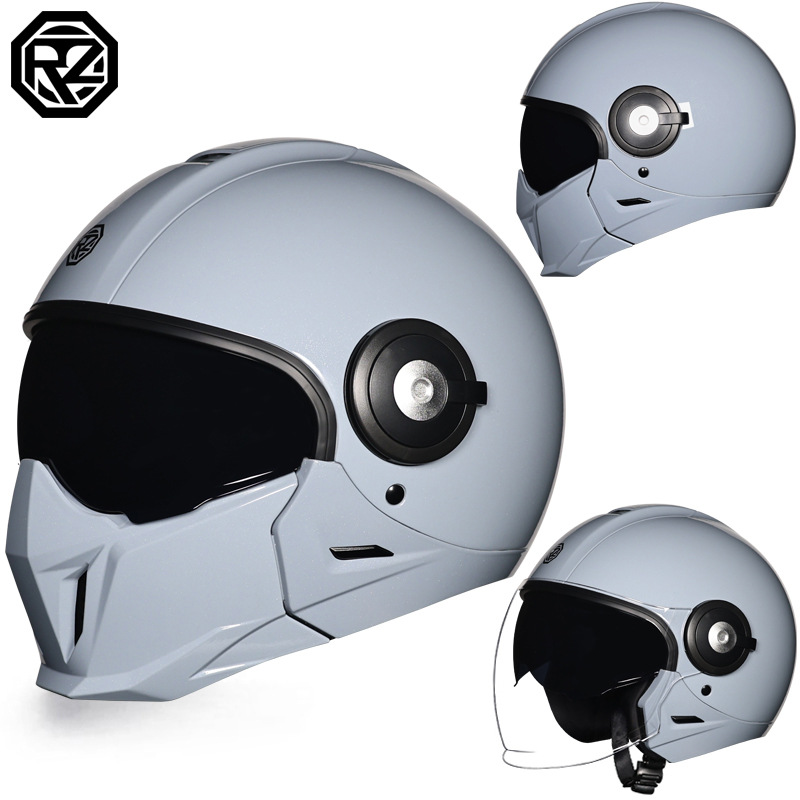 Orz casco retro motocicleta hombres y mujeres invierno motocicleta Harley casco completo certificado 3C cuatro estaciones doble lente