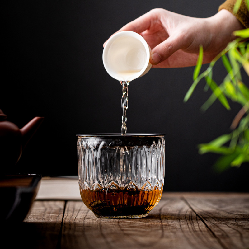 Maestro creativo de estilo japonés edificio de vidrio agua con tapa ceremonia del té transparente resistente al calor Almacenamiento de té hervidor taza de agua juego de té accesorios té