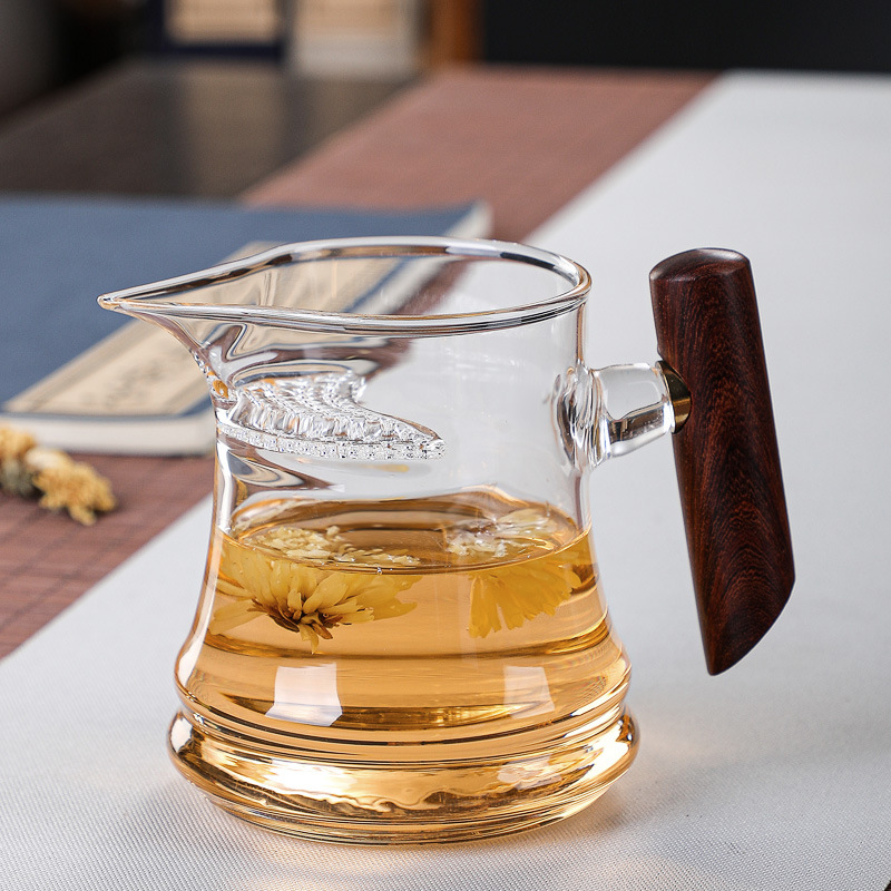 Solid Wood Side Handle Wood Duck Public Cup Heat Resistant Thick Glass Moon Crescent Fair Cup Filtering Integrated Tea Dividing Device Gongfu Tea Set