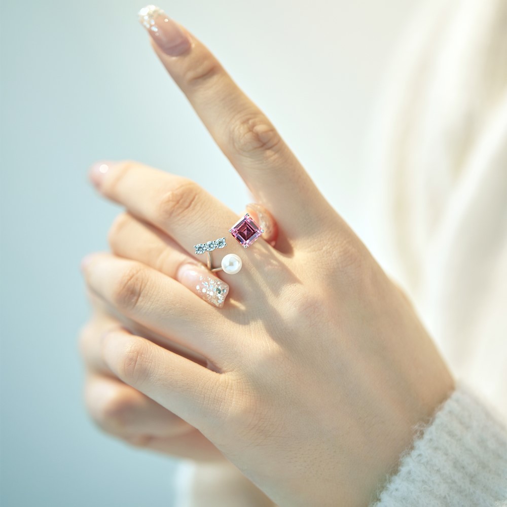 Fashion Geometric Sterling Silver Inlay Artificial Pearls Zircon Open Ring 1 Piece