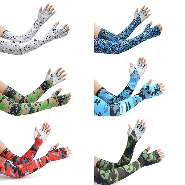 Sunscreen Five-Finger Ice Sleeves Men's and Women's Lightened Outdoor Riding Driving Anti-Slip Fishing Cool Half-Finger Ice Silk Sunscreen Gloves