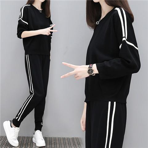 European Station Chubby Girls Sports Suit Women's Slimming Spring and Autumn Large Size Chubby Girls Women's Loose Fashionable Sweater Two-Piece Set