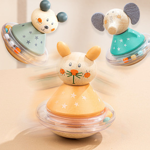 Wooden Fun Cartoon Cute Animal Balance Tumbler Tower Rattle Bed Bell Baby Infant Educational Toy