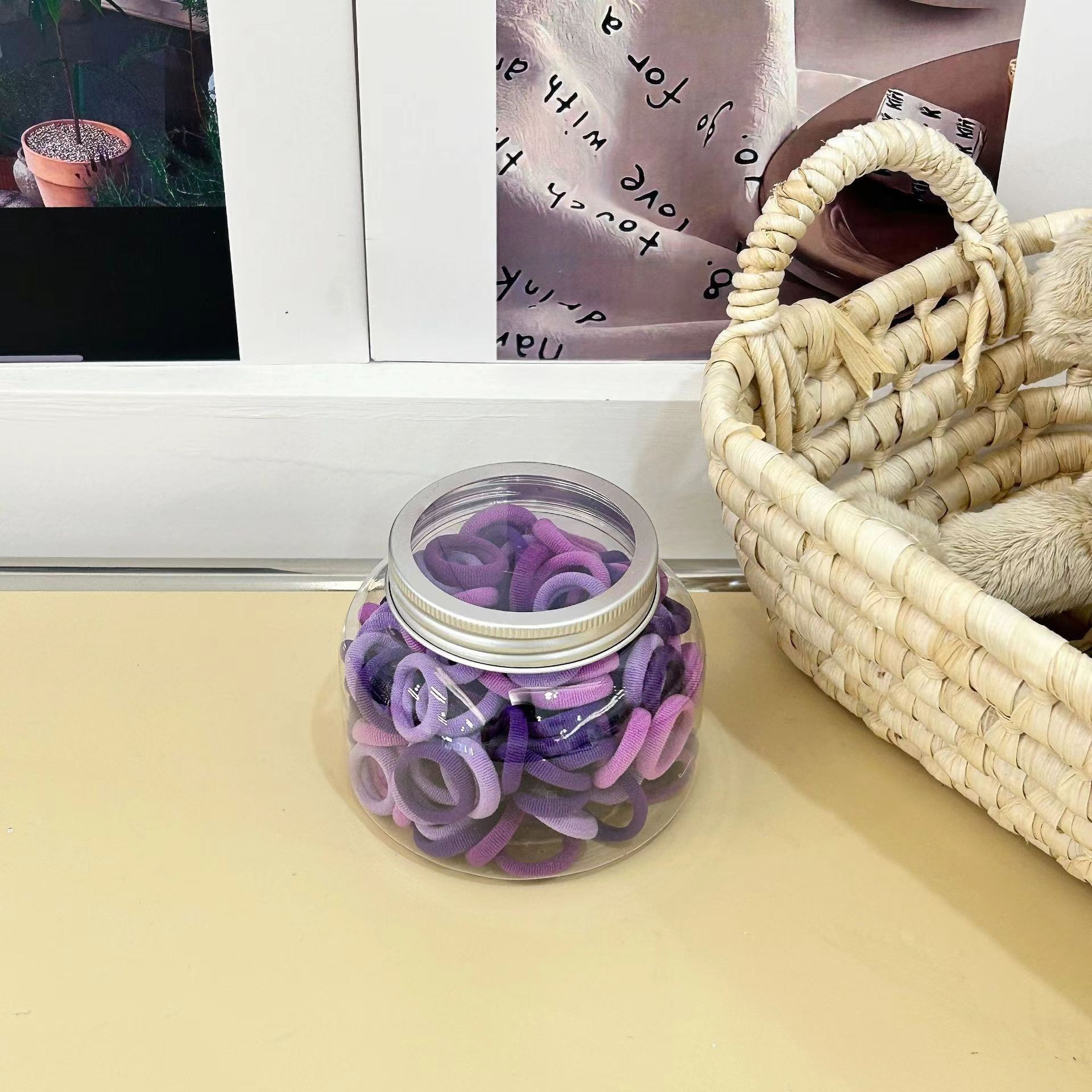 Desechable banda de goma Love Box dibujos animados pequeña flor pinza macaron color alta elástico niños horquilla pelo cuerda pelo accesorios