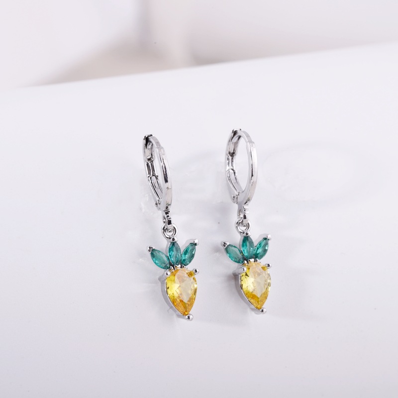 Fruit Earring Necklace Set Colorful CZ Zircon Earrings Grape Cherry Piercing Jewelry Gold detail image 14