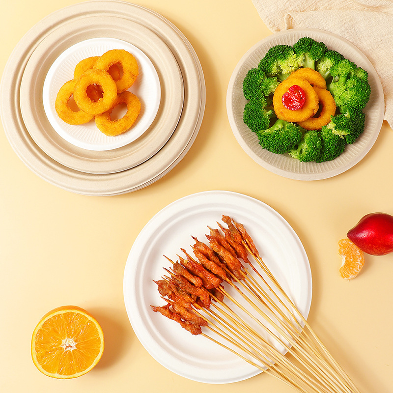 分解性使い捨て紙皿紙碗サトウキビパルプ屋外バーベキュー誕生日ケーキ皿厚い食器円盤セット|undefined