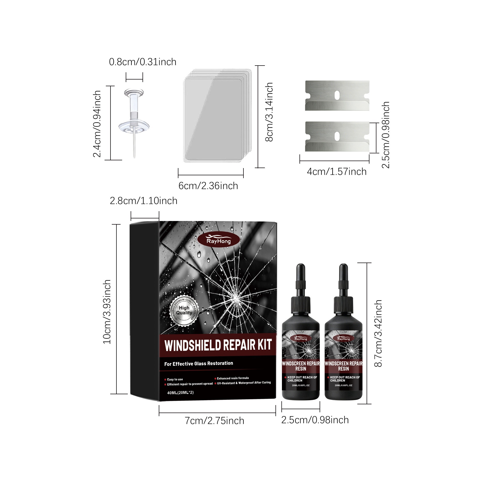 Rayhong Windshield Care Kit Car Windshield Repair Clear Vision Daily Care
